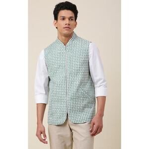Fabindia 100% Cotton Green Printed Full Zip Vest Men's Size Large